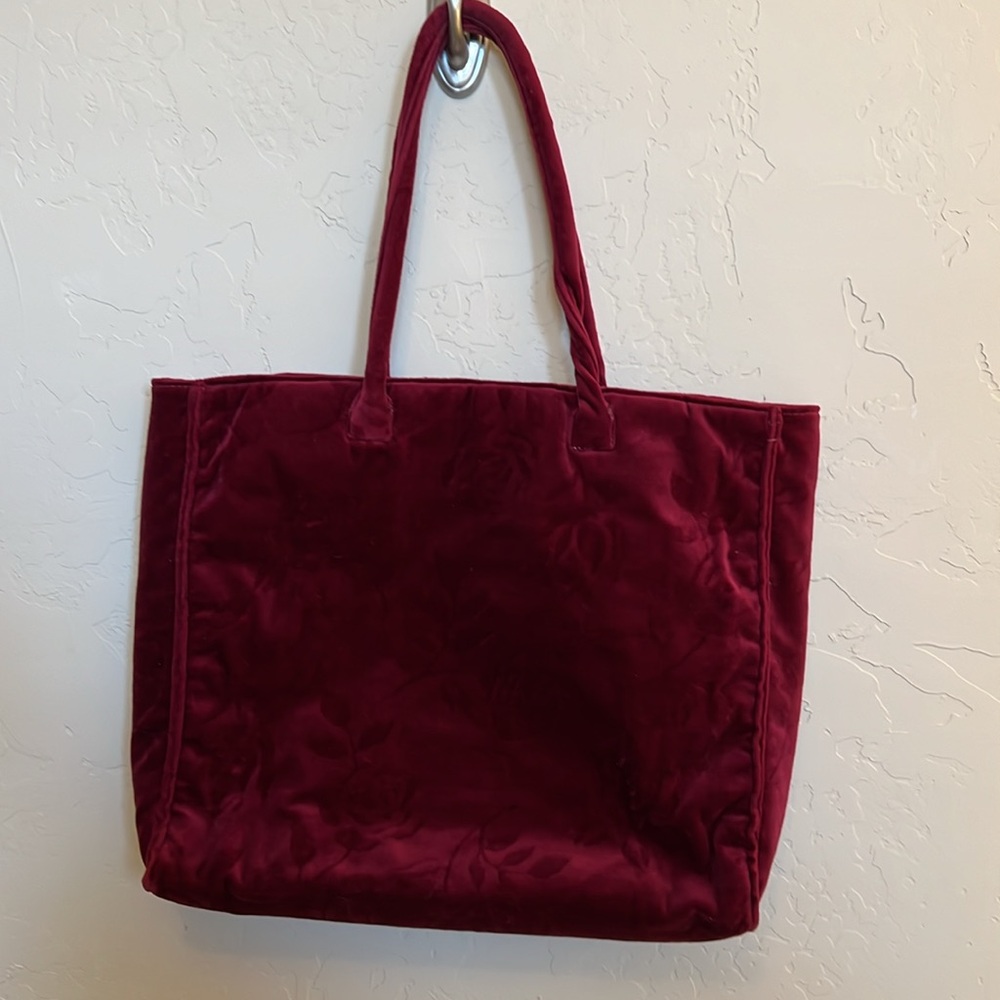Victoria's Secret Burgundy Red Rose-Embossed Velvety Tote Bag